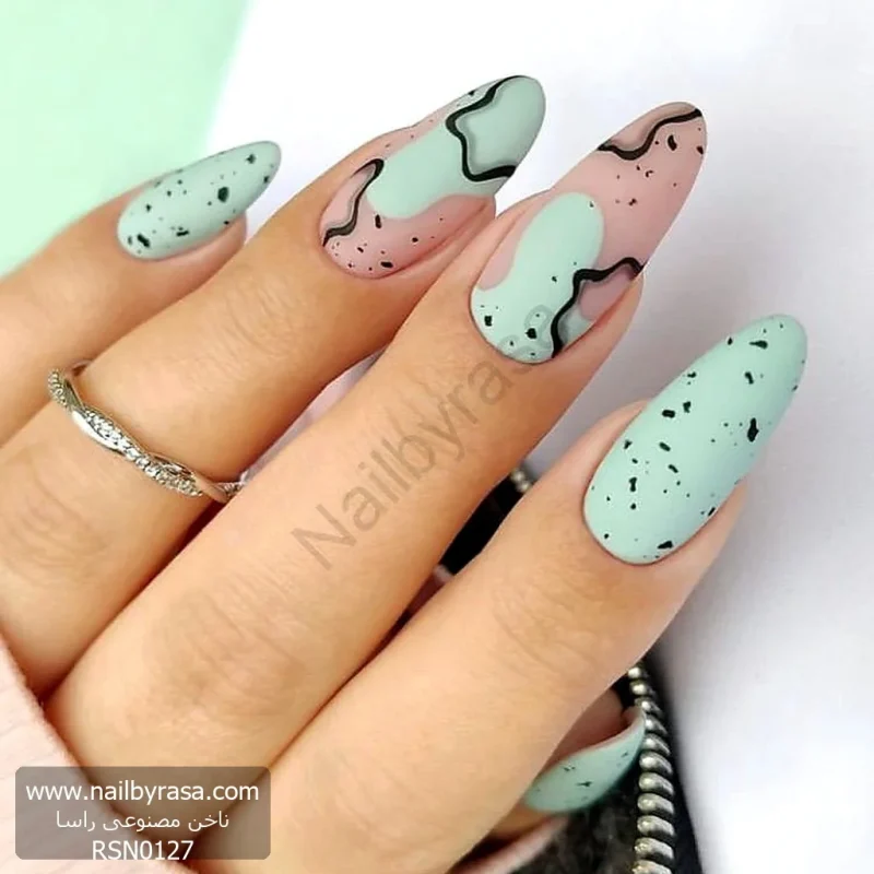 ناخن مصنوعی راسا مدل سبز آبی طرح مینیمال
