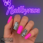 ناخن مصنوعی راسا مدل صورتی طرح پلنگی گورخری