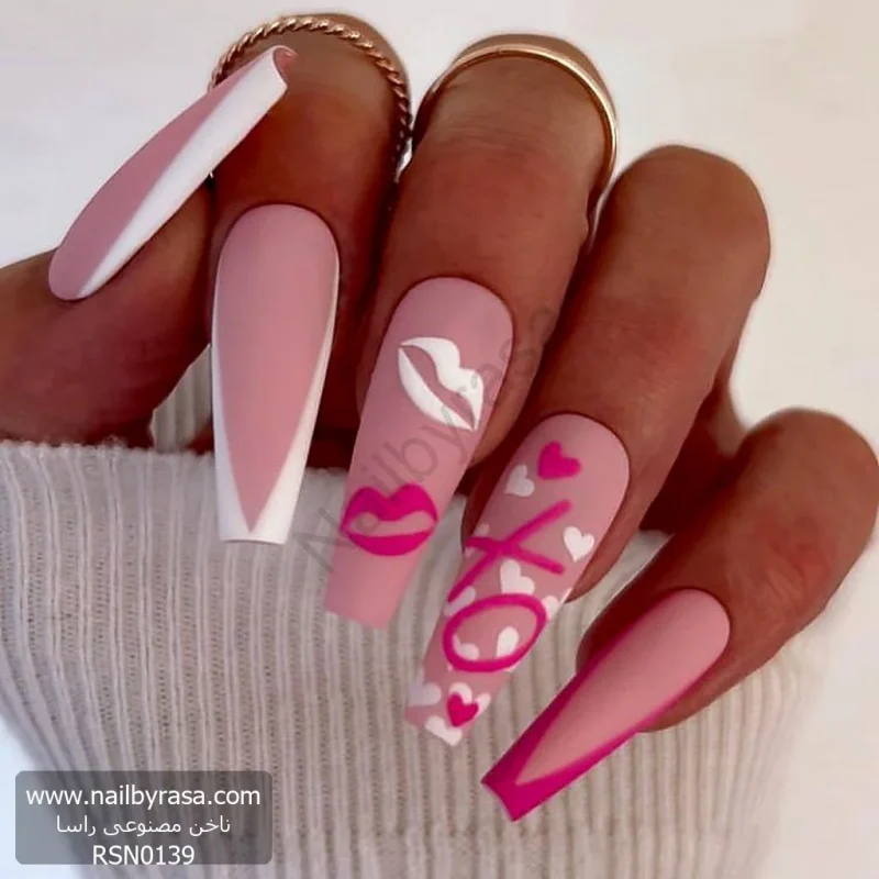 ناخن مصنوعی راسا مدل فرنج طرح لب و قلب