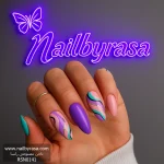 ناخن مصنوعی راسا مدل بنفش آبی طرح خطی