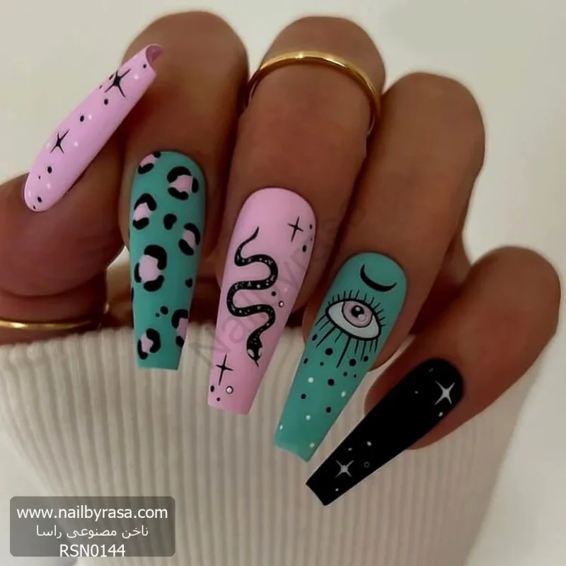 ناخن مصنوعی راسا مدل چشم و مار و پلنگی