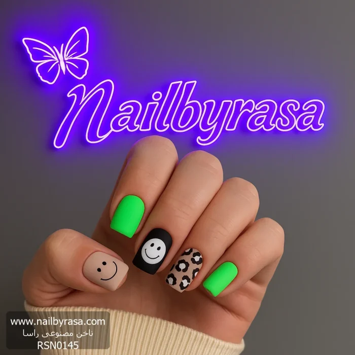 ناخن مصنوعی راسا مدل سبز طرح اسمایل