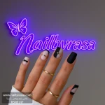 ناخن مصنوعی راسا مدل مشکی شیری طرح مینیمال