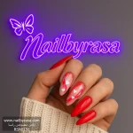 ناخن مصنوعی راسا مدل قرمز طرح ماربل و قلب