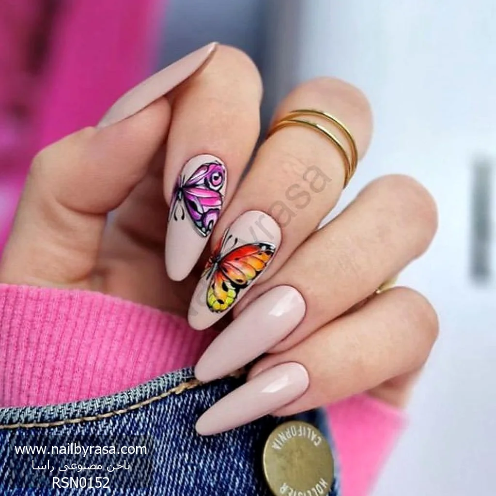 RSN0152-1 ناخن مصنوعی راسا مدل نود طرح پروانه رنگی