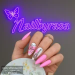 ناخن مصنوعی راسا مدل صورتی طرح برج ایفل