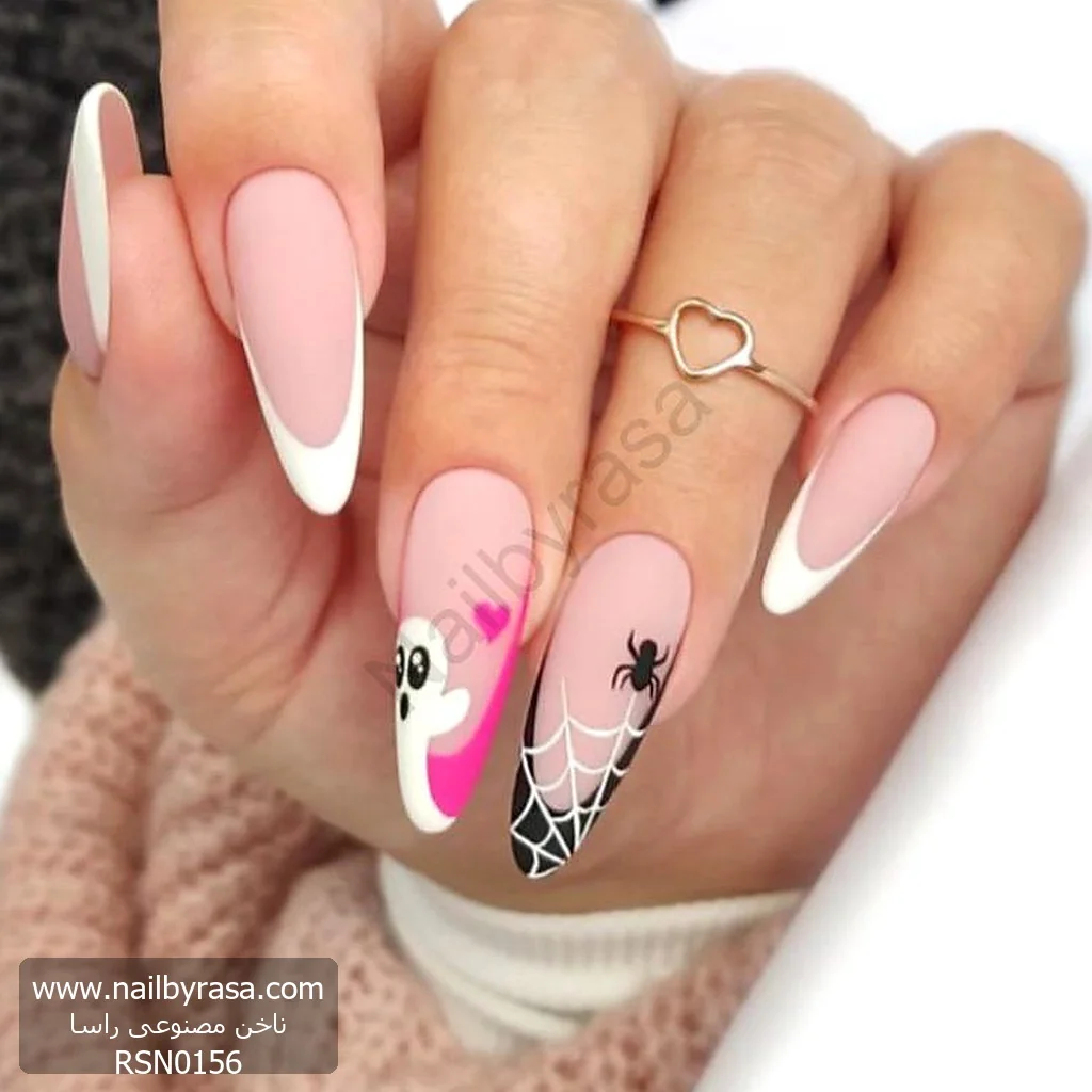 RSN0156-1 ناخن مصنوعی راسا مدل فرنچ طرح عنکبوت و روح