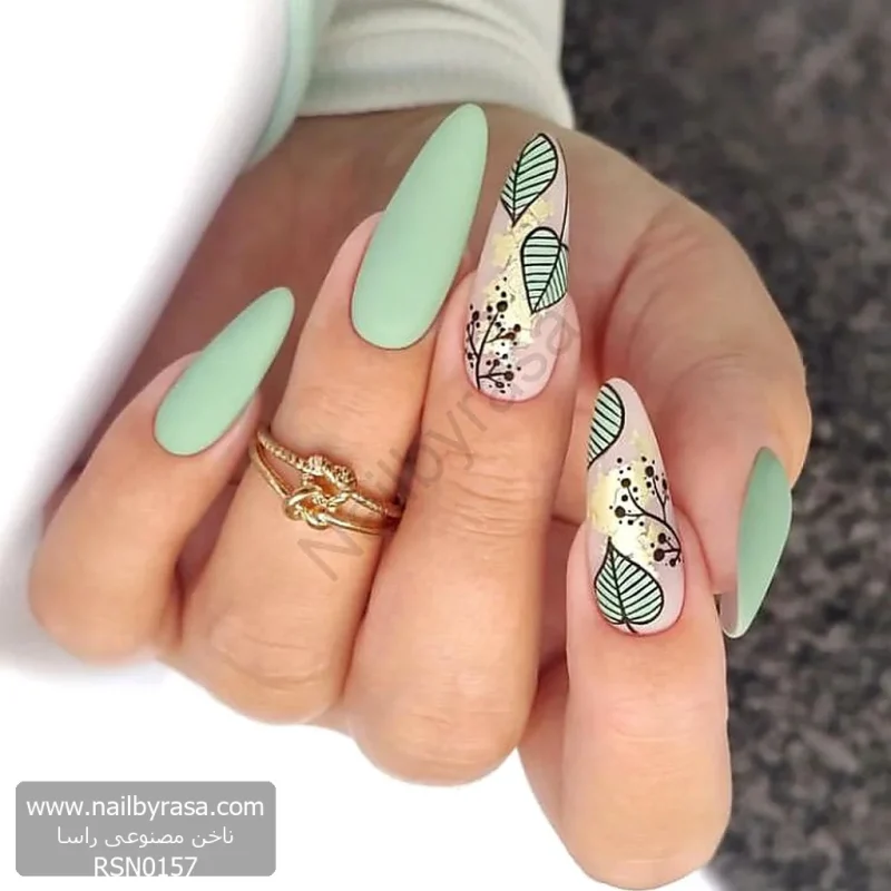 ناخن مصنوعی راسا مدل سبز طرح برگ