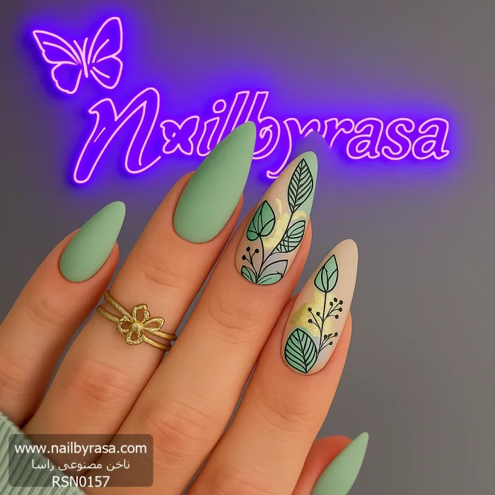 ناخن مصنوعی راسا مدل سبز طرح برگ