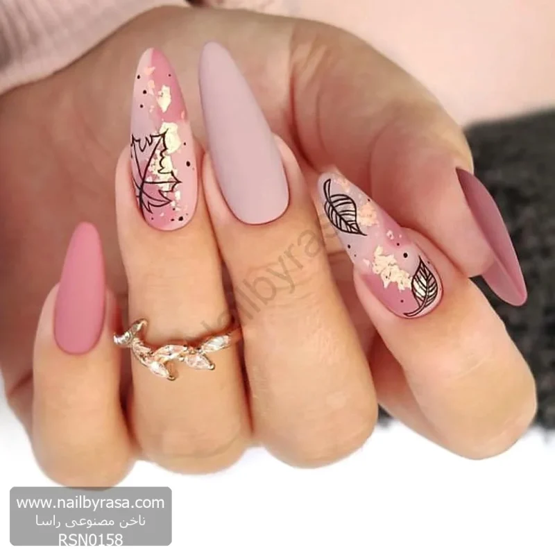 ناخن مصنوعی راسا مدل صورتی کالباسی طرح برگ