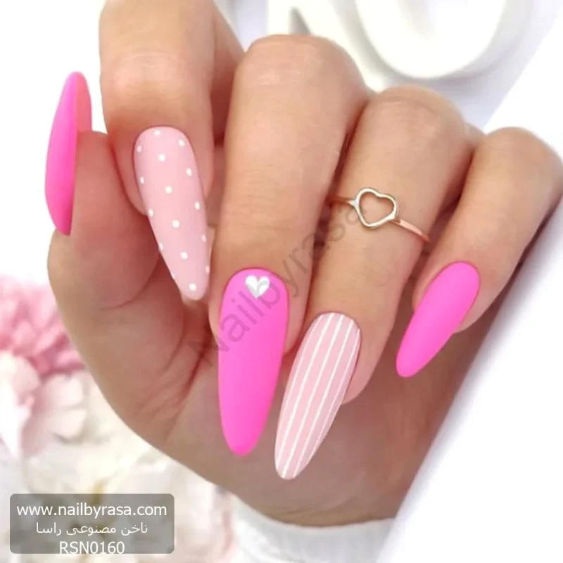 ناخن مصنوعی راسا مدل صورتی طرح خط و قلب