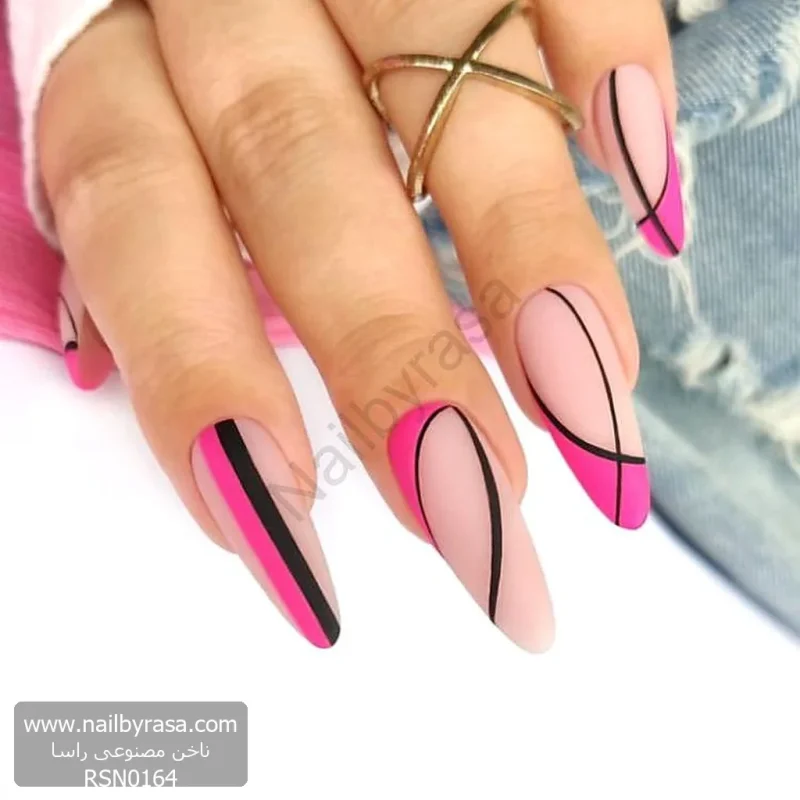 ناخن مصنوعی راسا مدل سرخابی فرنچ کج خطی
