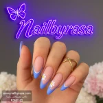 ناخن مصنوعی راسا مدل آبی طرح فرنچ و گل بابونه