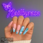 ناخن مصنوعی راسا مدل آبی طرح گل سفید