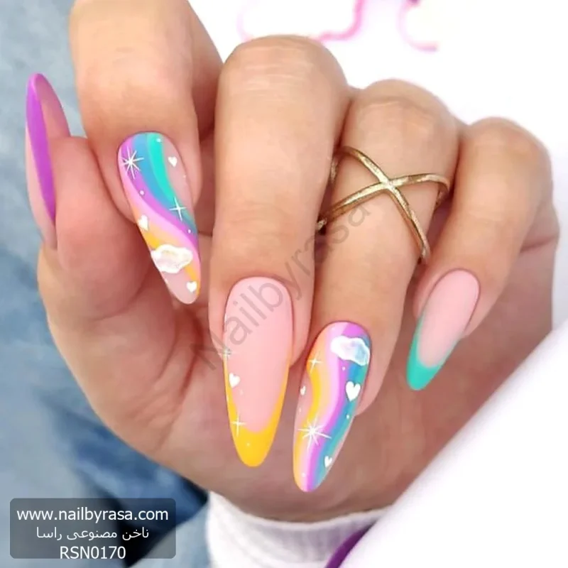 ناخن مصنوعی راسا مدل رنگین کمان و ابر