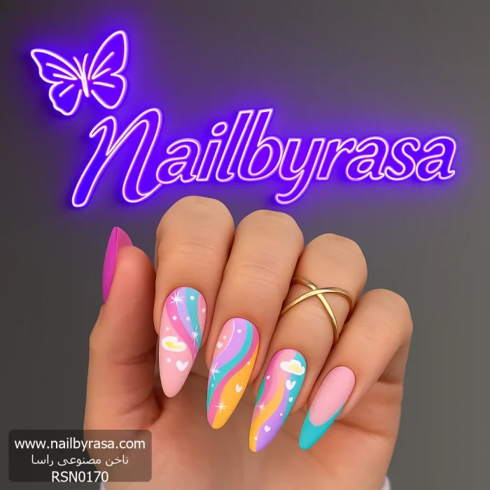 ناخن مصنوعی راسا مدل رنگین کمان و ابر