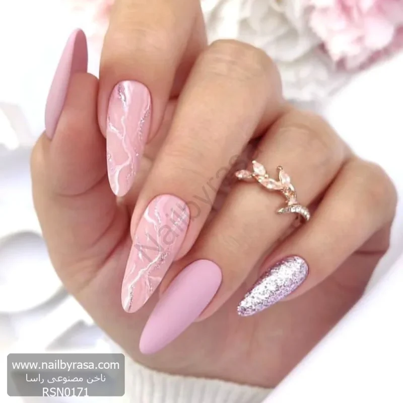 ناخن مصنوعی راسا مدل صورتی اکلیلی طرح ماربل