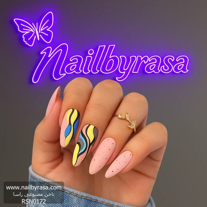 ناخن مصنوعی راسا مدل نود طرح خطی رنگی