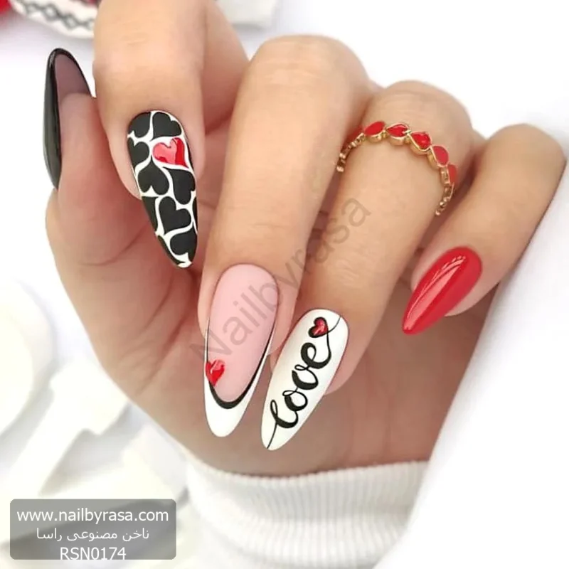 ناخن مصنوعی راسا مدل قرمز طرح قلب و لاو