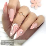 ناخن مصنوعی راسا مدل صورتی سفید طرح قلب و خط