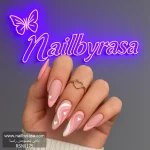 ناخن مصنوعی راسا مدل صورتی سفید طرح قلب و خط