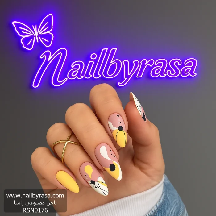 ناخن مصنوعی راسا مدل زرد و سفید طرح مینیمال