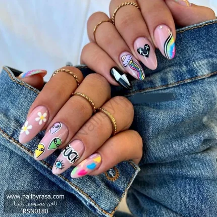 ناخن مصنوعی راسا مدل رنگی مینیمال شلوغ