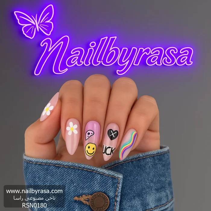 ناخن مصنوعی راسا مدل رنگی مینیمال شلوغ