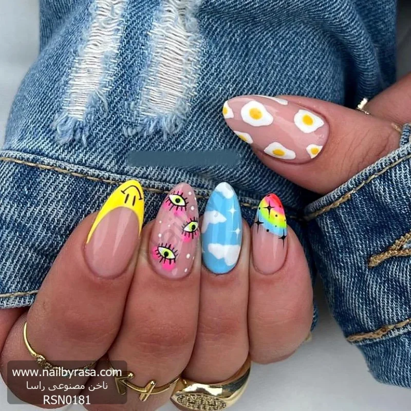 ناخن مصنوعی راسا مدل رنگی رنگی شلوغ