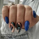ناخن مصنوعی راسا مدل آبی نفتی طرح خط رنگی