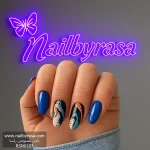 ناخن مصنوعی راسا مدل آبی نفتی طرح خط رنگی