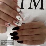 ناخن مصنوعی راسا مدل مشکی سفید طرح مینیمال