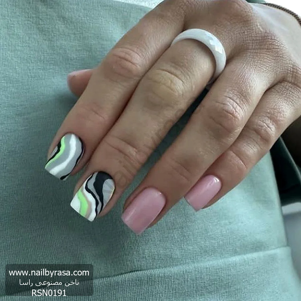 RSN0191-1 ناخن مصنوعی راسا مدل صورتی ماربل رنگی