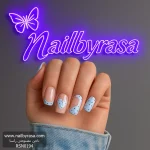 ناخن مصنوعی راسا مدل آبی طرح فرنچ و قلب