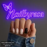 ناخن مصنوعی راسا مدل مشکی شیری فرنچ خطی