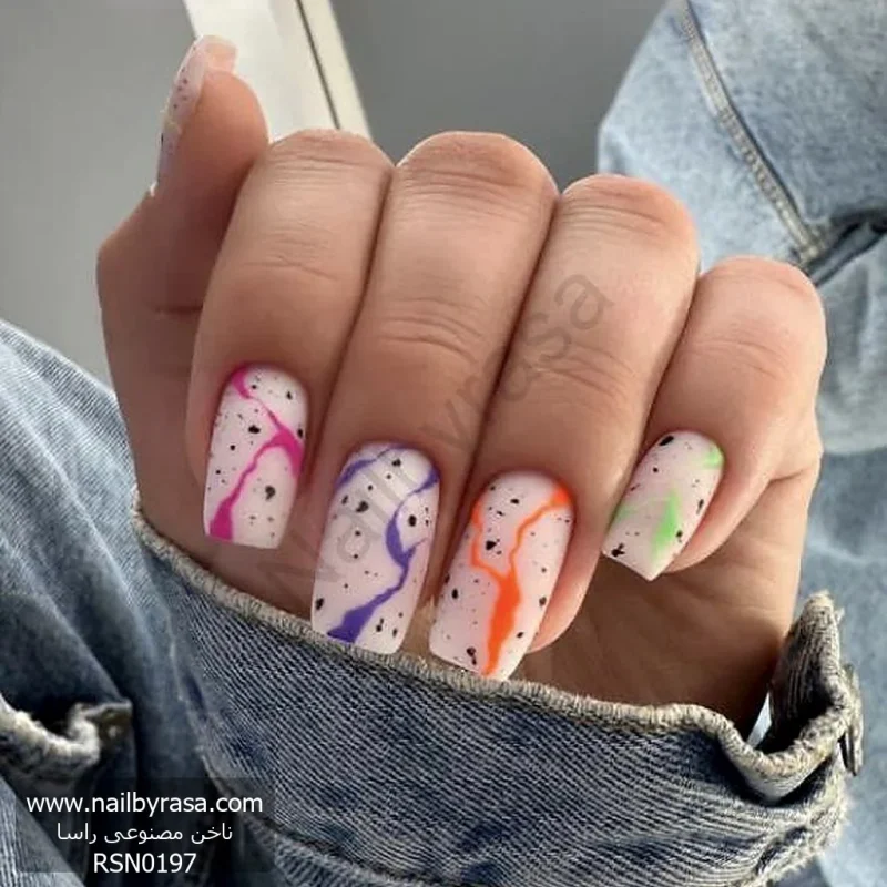ناخن مصنوعی راسا مدل ماربل رنگی مینیمال