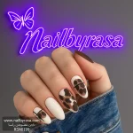 ناخن مصنوعی راسا مدل کرم قهوه ای طرح پلنگی