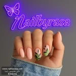 ناخن مصنوعی راسا مدل هلویی سبز طرح برگ