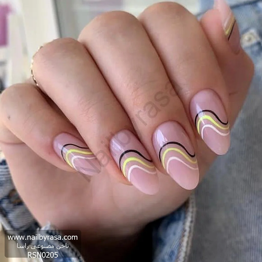 RSN0205-1 ناخن مصنوعی راسا مدل خطی مشکی زرد سفید