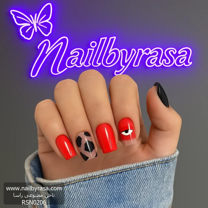 ناخن مصنوعی راسا مدل قرمز طرح چشم