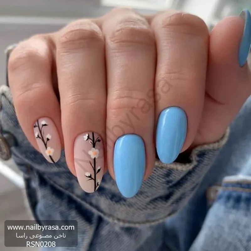 ناخن مصنوعی راسا مدل آبی گل بابونه