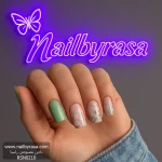 ناخن مصنوعی راسا مدل سبز طرح برگ و شکوفه