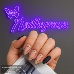 ناخن مصنوعی راسا مدل مشکی خطی و ورق طلا