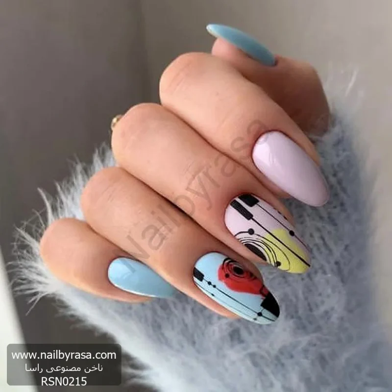 ناخن مصنوعی راسا مدل آبی یاسی طرح مینیمال