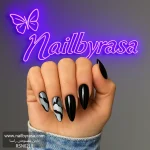 ناخن مصنوعی راسا مدل مشکی طوسی طرح ماربل خطی