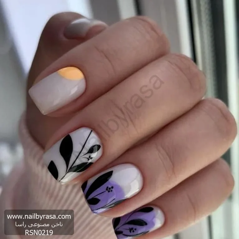 ناخن مصنوعی راسا مدل شیری برگ مینیمال