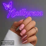 ناخن مصنوعی راسا مدل صورتی و شاین طرح love