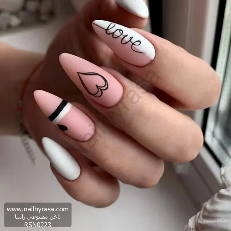 ناخن مصنوعی راسا مدل هلویی سفید طرح love