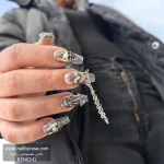 ناخن مصنوعی راسا مدل مشکی طوسی طرح اسکلت و قلب زنجیردار دارک کد RSR1075