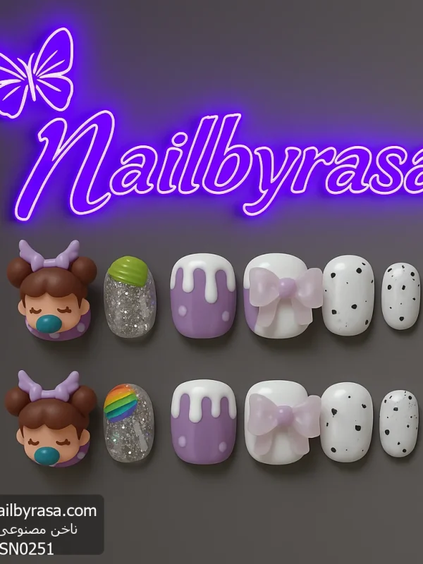 ناخن مصنوعی راسا مدل فانتزی طرح دختر و پاپیون کد RSR357